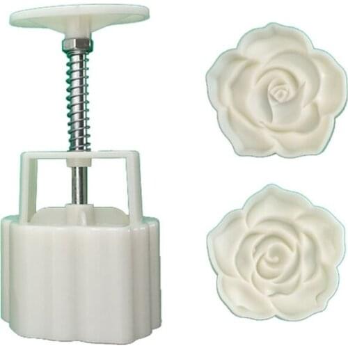DIY 3D Mooncake Mould Set Flowers Roses Pattern Shape Moon Cake Mold Press Safe Cookie Molds for Mid-Autumn Festival