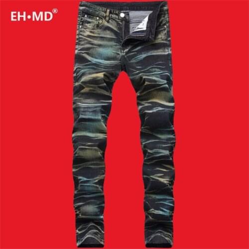 EH·MD® 3D Texture Camouflage Jeans Mens High Street High-end Pure Cotton Zipper Personalized Stretch Comfortable Pants 2020 New