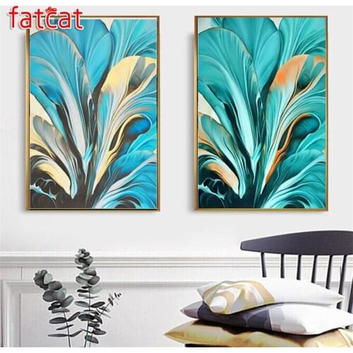 FATCAT Abstract green leaves 2pcs/set diy 5d diamond painting full square round drill diamond embroidery rhinestone kit AE2947