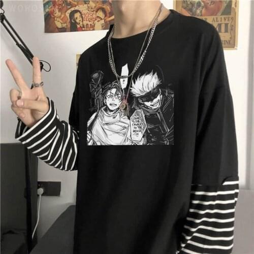 Funny Anime Manga Jujutsu Kaisen Yuta Okkotsu And Gojo Satoru T-shirt Harajuku Streetwear Men Women Hip Hop Long Sleeve T Shirt