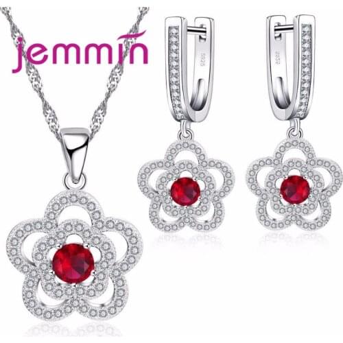 Fine Jewelry Sets With Clear Micro Rhinestone Woman 925 Silver Flower Pendants Necklaces Earring Set For Wedding Party