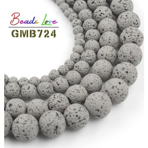 4mm-10mm Natural Gray Rubber Volcanic Rock Lava Stone Round Loose Beads for Needlework Jewelry Making Diy Bracelet Necklace 15