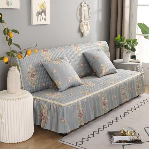 Lace Large Armless Folding Sofa Cover with Skirt FlowerWithout Armrest Sofa Slipcovers Couch Cover Dust-proof Removable Washable