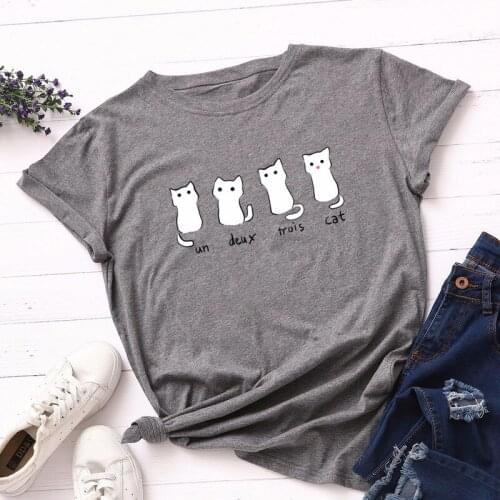 Summer Women T Shirt Casual Loose O-Neck Female Basic TShirt Lovely Cats Print Short Sleeve Lady Tees Tops