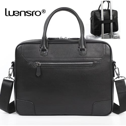 LUENSRO Man Briefcase Genuine Leather Shoulder Laptop Bag Office Bag For Men Briefcases Cow Leather Big Handbag Business Men Bag