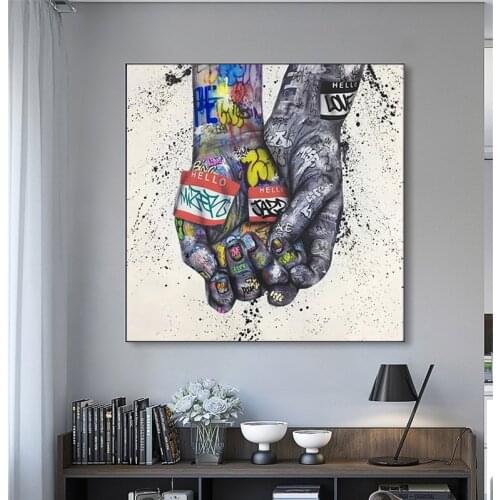 Lover Hands Graffiti Art Posters and Prints on Canvas Painting Street Wall Art Picture for Living Room Modern Home Decor