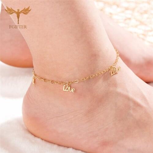 Statement English Love Pendent Classic Letter Ankle Bracelet Stainless Steel Jewelry Women Beach Foot Leg Gift