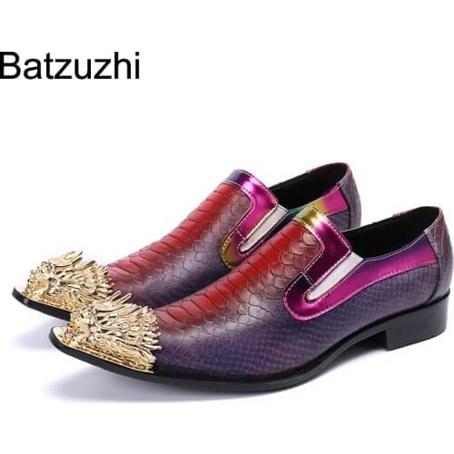 Batzuzhi New Design Luxury Mens Shoes Slip on Formal Leather Dress Shoes Men Purple Business, Party and Wedding Shoes Men,38-46