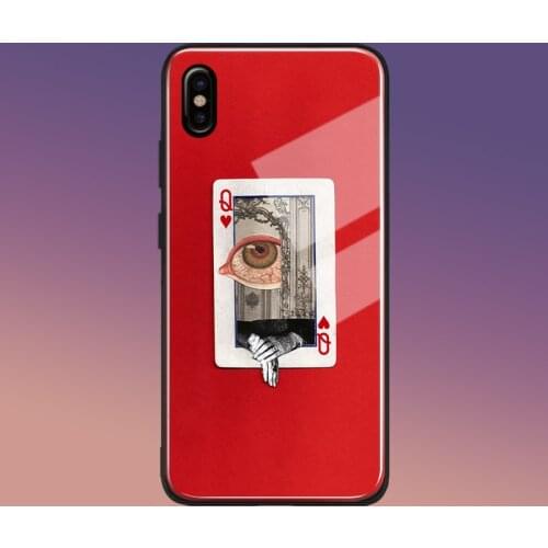 Red Poker queen surreal collage art soft silicone glass Phone case cover for iPhone SE 6 6s 7 8 Plus X XR XS 11 12 mini Pro max