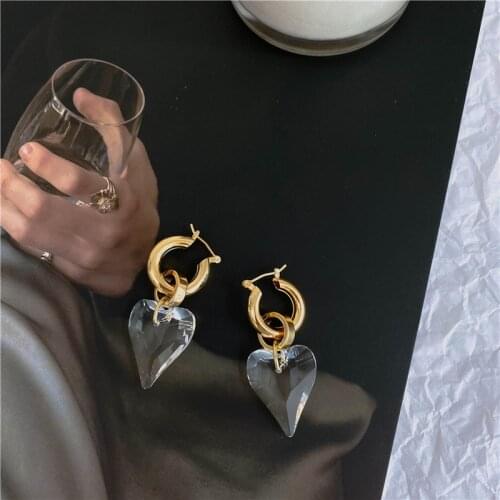 Origin Summer Luxury Transparent Love Heart Pendant Earring Gold Color Hooks Clear Resin Arcylic Hoop Earrings for Women Brincos