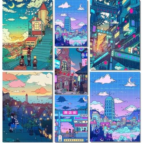 Pixel Modular Anime Cartoon Colorful Canvas Paintings Wall Art Street Scene Poster Prints Home Living BedRoom Decoration Wall