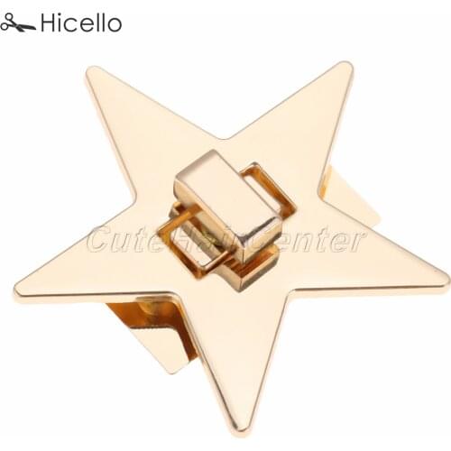 1set Bag Lock Gold Metal Star Pentagram DIY Craft Clasp Turn Twist Buckle Handmade Purse Shoes Leather Luggage Hicello