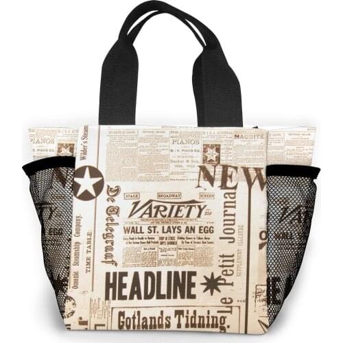 Casual Newspaper Letter Pattern Print Canvas Handbag Women Eco Shopper Shoulder Bag Office Handle Bags Shopping Lady Totes Bolso