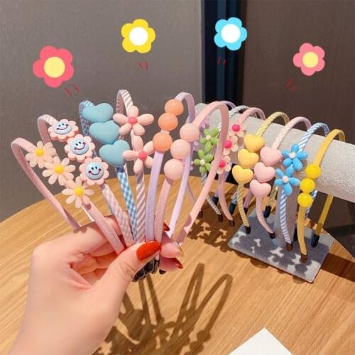 New Girls Cute Candy Colors Cartoon Flower Heart Hairbands Kids Lovely Hair Decorate Headband Headwear Fashion Hair Accessories