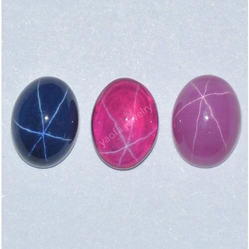 Sale 5x7mm~12x16 Various Color Synthetic Gems Blue Red Rose Star Corundum Stone Oval Shape Cabochon Flat Bottom Beads For DIY