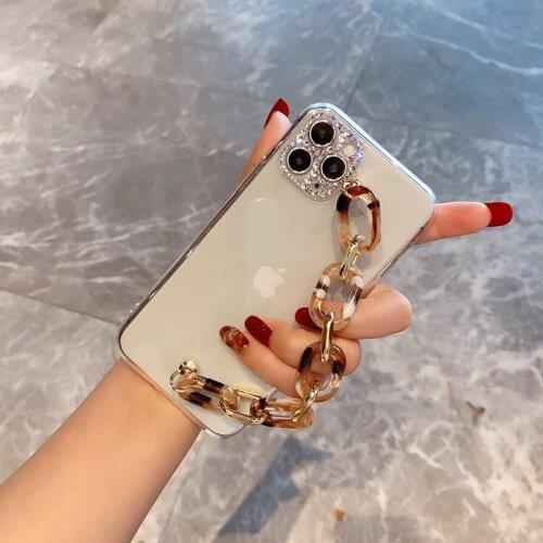 Luxury Korea Acrylic bracelet Bling Gem diamond Soft phone case for apple iphone 11 Pro Max 12 MiNi Glitter Portable back cover