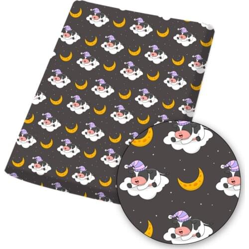 Polyester Cotton Fabric Printed Cloth Fabrics Sheet Cartoon Cow Moon for DIY Dress Bag Needlework Sewing Materials 45*145cm/pc