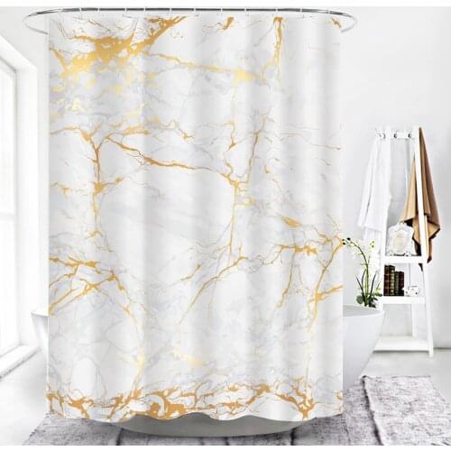 Marble Stone Pattern 3D Fabric Shower Curtain Simple Bath with 12 Hooks Waterproof Polyester Fabric Shower Curtain Decoration