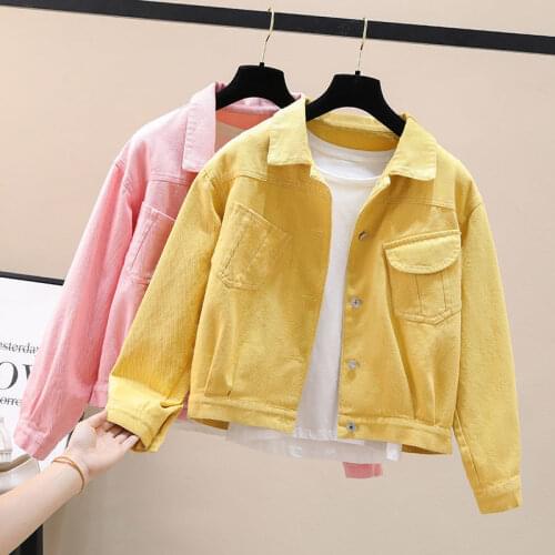 Yellow Denim Jacket Female 2021 Spring Autumn Loose Short Coat Candy color Long sleeve Outerwear Loose Casual Jeans Jacket Tops