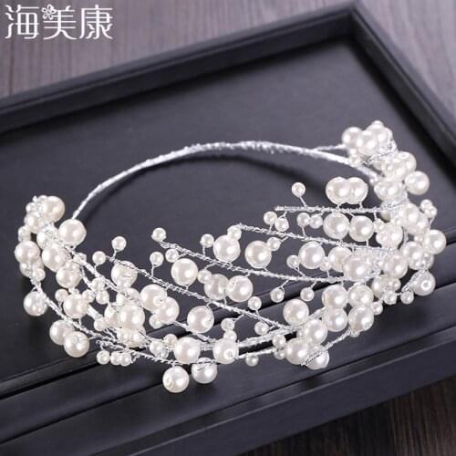 Haimeikang Korean Hair White Pearl Crystal Bride Headdress By Hand Wedding Dress Accessories Bridal Hair Jewelry Free Shipping