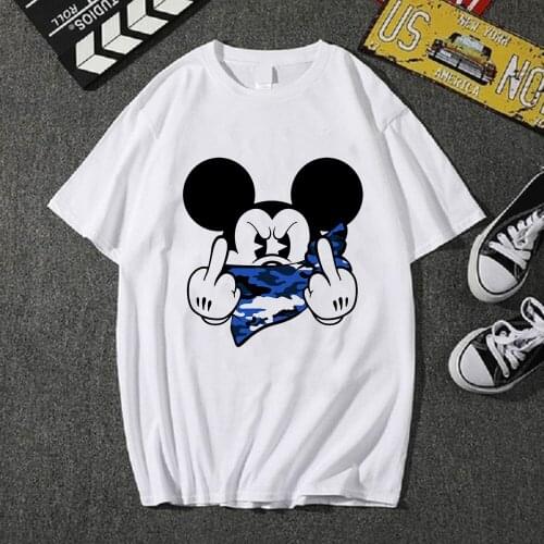 Disney Kawaii Mickey Mouse Masks Cartoon Print O-Neck Pullover Short Sleeve T-Shirt Women Unisex Couples Tee Tops Female