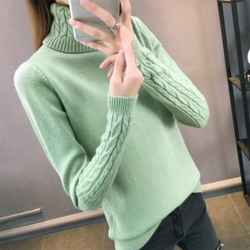 Women Winter Sweater New Sleeve Elastic Knit Large Size Pullover Sweater Female Turtleneck Solid Color Long Sleeve Casual Sweate