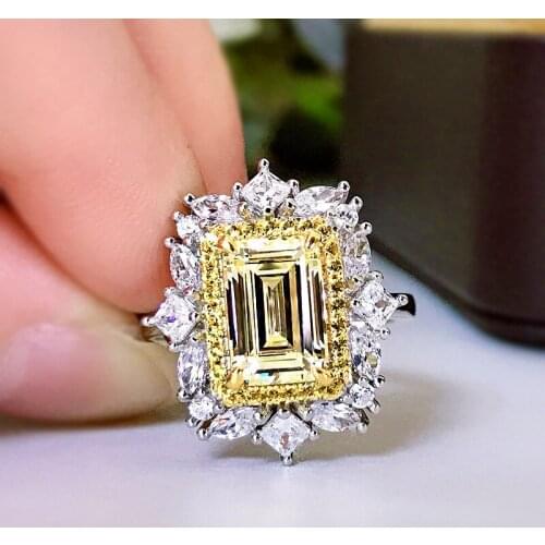 Big Square Yellow Crystal Wedding Ring Luxury Female Natural Sapphire Stone Ring Sterling Silver Engagement Rings For Women Gift