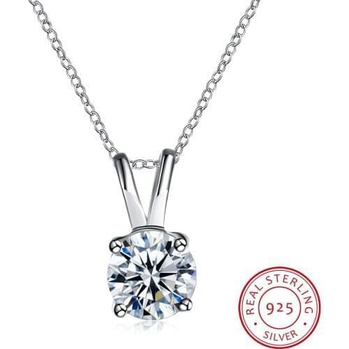 Round 1ct CZ Solitaire Pendant Necklace 925 Sterling Silver Choker Statement Necklace Women Silver 925 Fine Jewelry With Chain