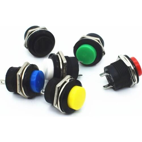 1Pcs 16mm 2PIN Plastic Push Button Momentary Switch 3A 150V 6Color