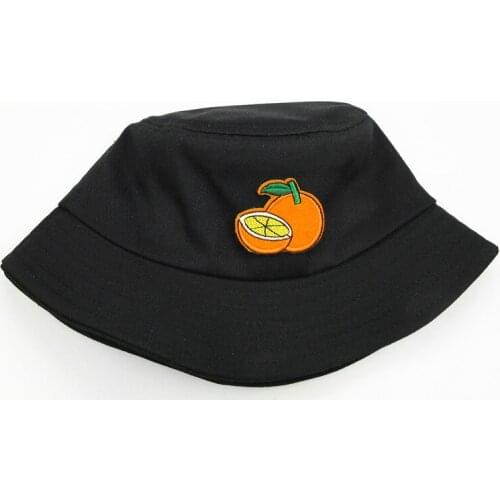 2021 Orange Fruit Embroidery Cotton Bucket Hat Fisherman Hat Outdoor Travel Hat Sun Cap Hats for Men and Women 321