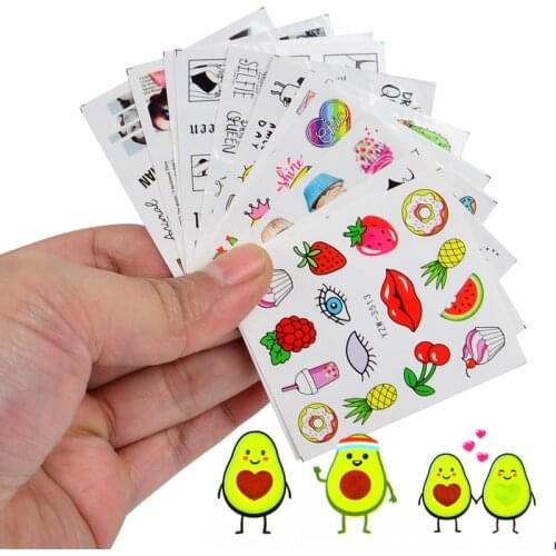 3D Cute Cartoon Avocado Nail Art Sticker Sexy Girl Abstract Face Animal Nails Sliders Russia Letter Decor Self-adhensive Decal