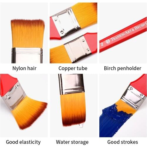 6Pcs Mix Size Flat Head Scrubbing Painting Brush Nylon Hair Long Handle Oil Paint Acrylic Wall Painting Brush Art Supplies
