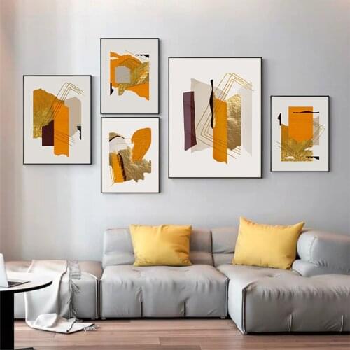 Abstract Golden Color Block Canvas Painting Fashion Purple Poster Print Modern Quadro Wall Picture for Living Room Nordic Poster