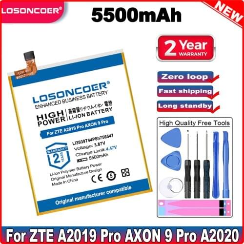 LOSONCOER 5500mAh Li3939T44P8h756547 Battery For ZTE A2019 Pro AXON 9 Pro A2020 A2020N2 Axon 10 Pro 5G Mobile Phone