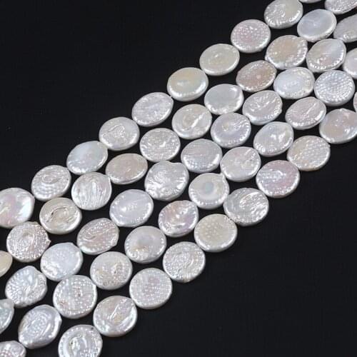 Big Size 20mm Coin Shape Bead White Natural Freshwater Pearl Handmade Jewelry