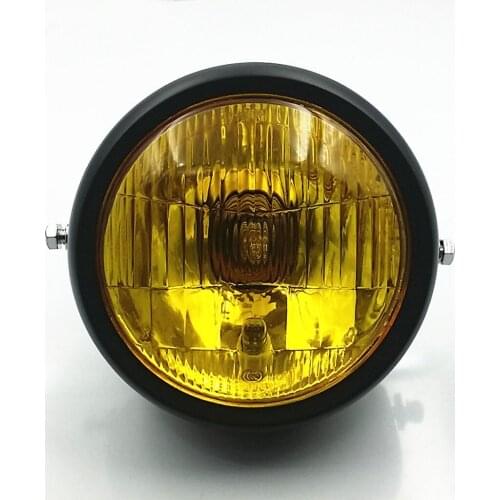 Black/Amber Motorbike Headlight Lamp Cafe Racer CB Vintage Bike Custom Cruiser
