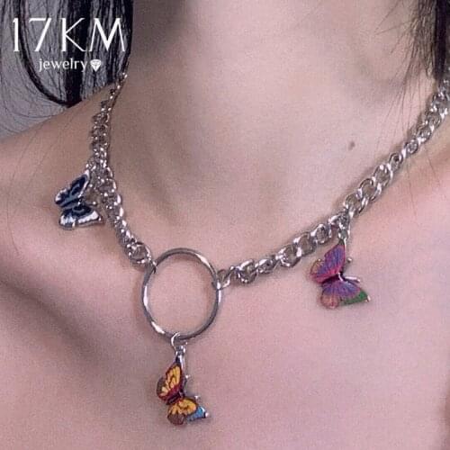 17KM Cute Silver Color Butterfly Choker Necklace For Women Silver Color Colorful Resin Butterfly Chain Necklaces 2021NEW Jewelry