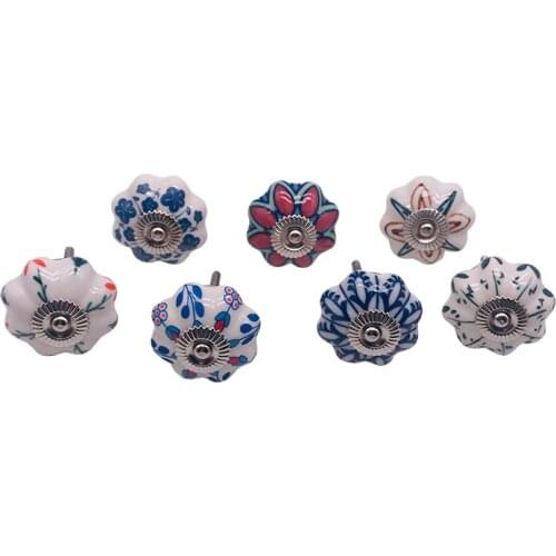 1pcs Decorative Ceramic Drawer Knobs Multi-Model Handmade Door Pull Handle Blue Red Pottery Flower Kitchen Wardrobe Hardware