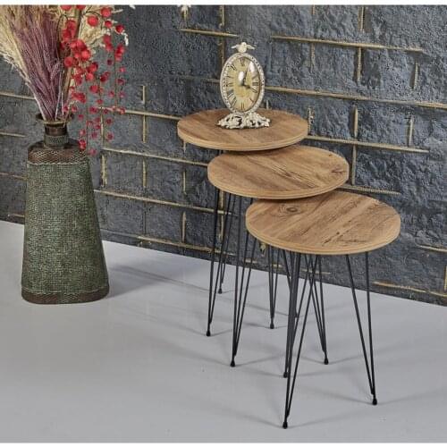 Wood Triple Nesting Table Round Wooden Design Tea Coffee Metal Leg Decorative Nordic Snack Sofa Living Room Modern Minimalist