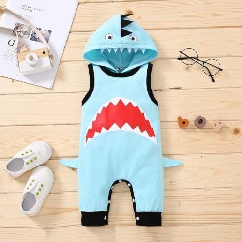 Baby Romper Adorable Cartoon Shark Bodysuits Newborn Sleeveless Jumpsuits Overalls Clothes Newborn Kids Clothing