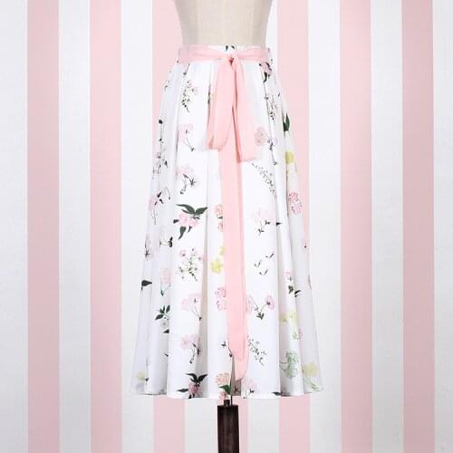 "LUO YING" Falling Sakura Floral Chinese Style Mori Girl Long Skirt Pink Waist Belt Chiffon Soft