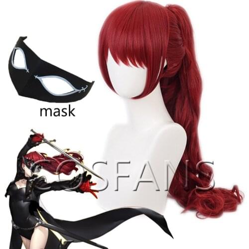 Game Persona 5 Yoshizawa Kasumi Red Wig Cosplay Costume Heat Resistant Synthetic Hair Women Party Role Play Wigs And mask