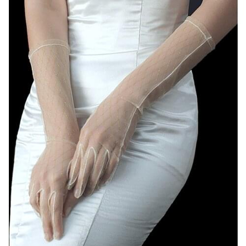 Korean Ultra Thin Mesh Transparent Plaid Party Dress Prom Wedding Dress Gloves Sexy Lace Bow Womens Summer Sunscreen Mitten M13