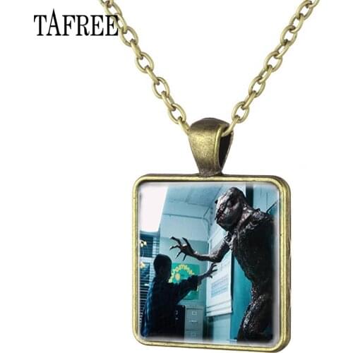 TAFREE American Montauk Stranger Things Pendant Square Necklace Art Picture Glass Cabochon Dome Necklace for Men jewelry QF119