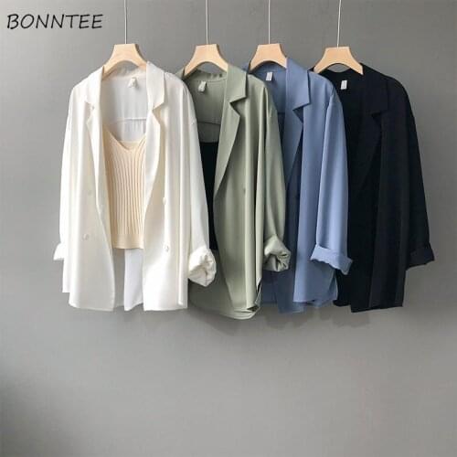 Basic Jackets Women New Solid Turn-down Collar Loose Simple Fashion All-match Spring Summer Leisure Korean Style Female Clothing