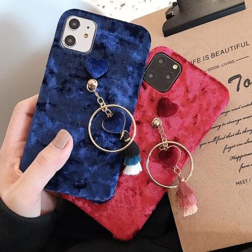 Cute Love Pendant Flannel Phone Case For iPhone 12 Mini 11 Pro X Xr Xs Max Plush Protective Cover For iPhone 6 6s 7 8 Plus Coque