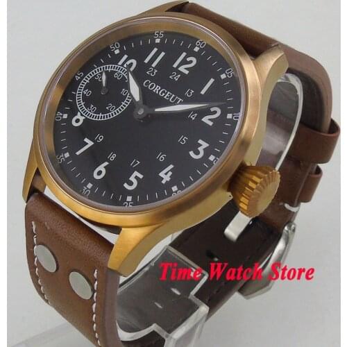 CORGEUT 44mm mens watch sapphire glass luminous bronze case 17 jewels 6497 Mechanical Hand Winding movement cor104