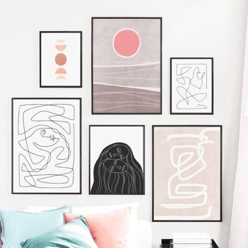 Abstract Line Figures Mountain Nordic Posters And Prints Wall Art Canvas Painting Landscape Wall Pictures For Living Room Decor