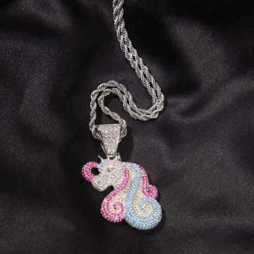 Unicorn Pendant Necklace Hip Hop Full Iced Out Cubic Zirconia gold plated CZ Stone Men Jewelry