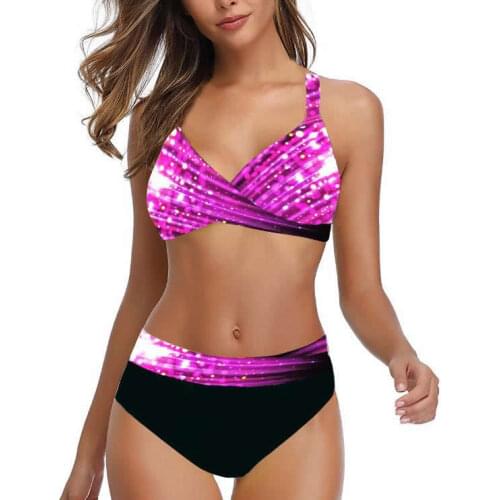 Sexy Bikini Swimwear Two Pieces Plus Size Tankini Women Print Push Up Larger Size Swimming Suits Retro High Waist Swimwear